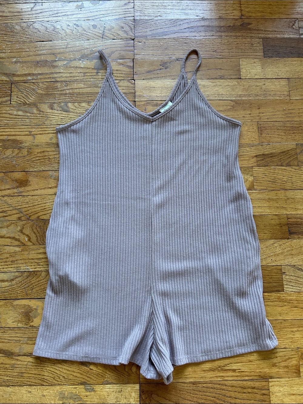 Fantastic Fawn Ribbed Tank Romper in Light Brown/Taupe Size Medium